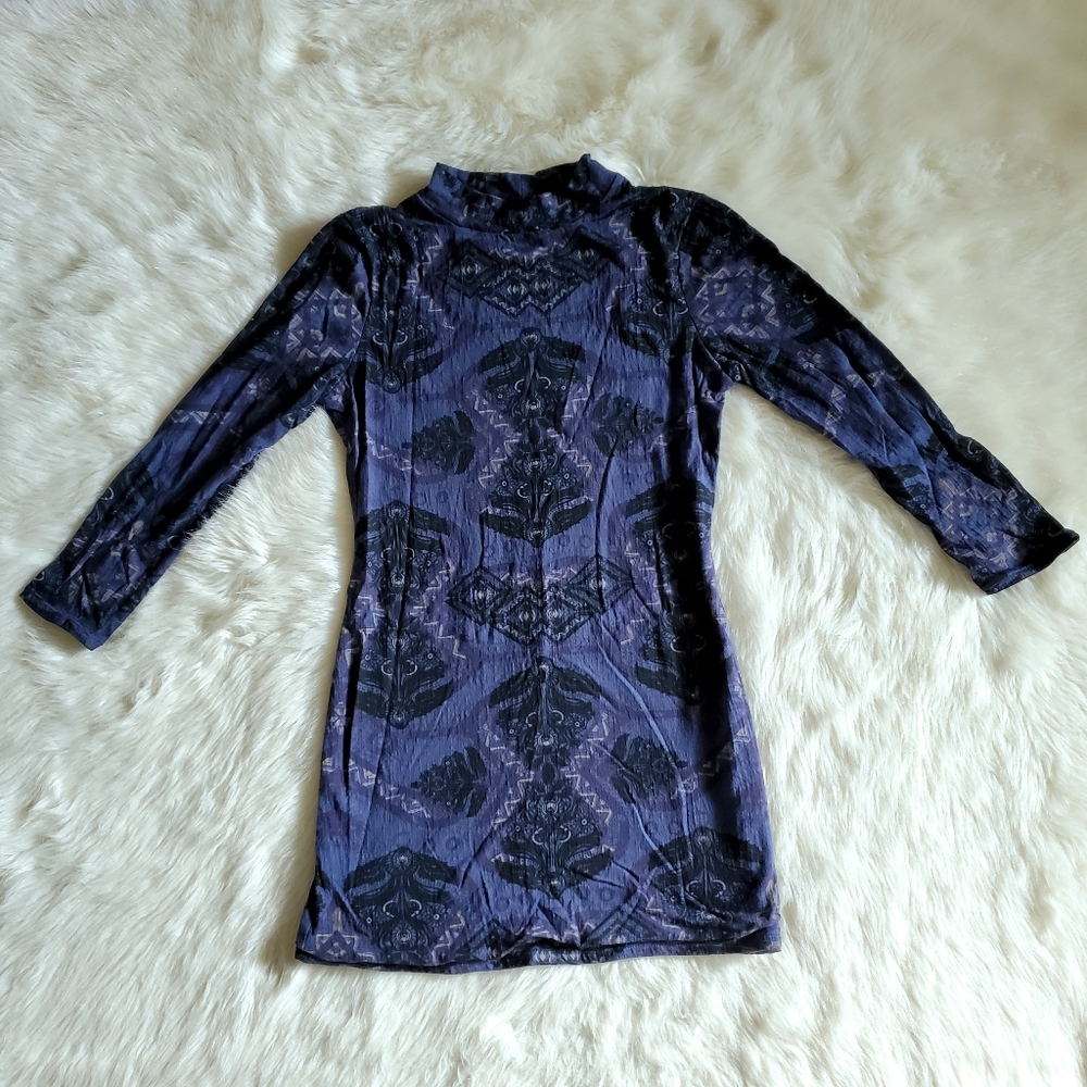 Free People Cute and Cozy Mock Neck Geo Print Bodycon Dress Size XS - Picture 3 of 11